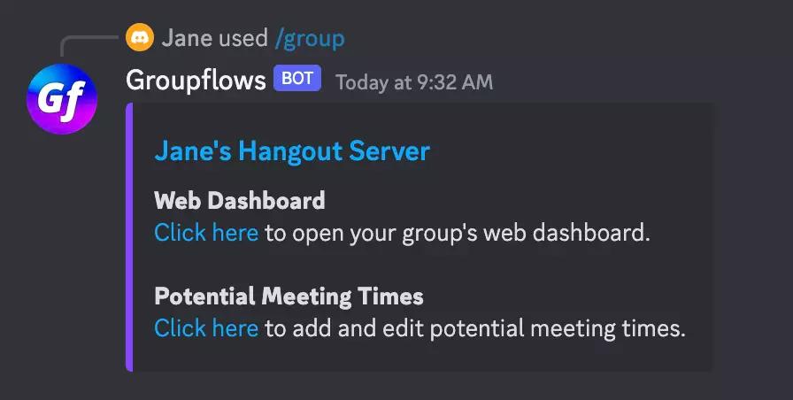 screenshot of the /group command