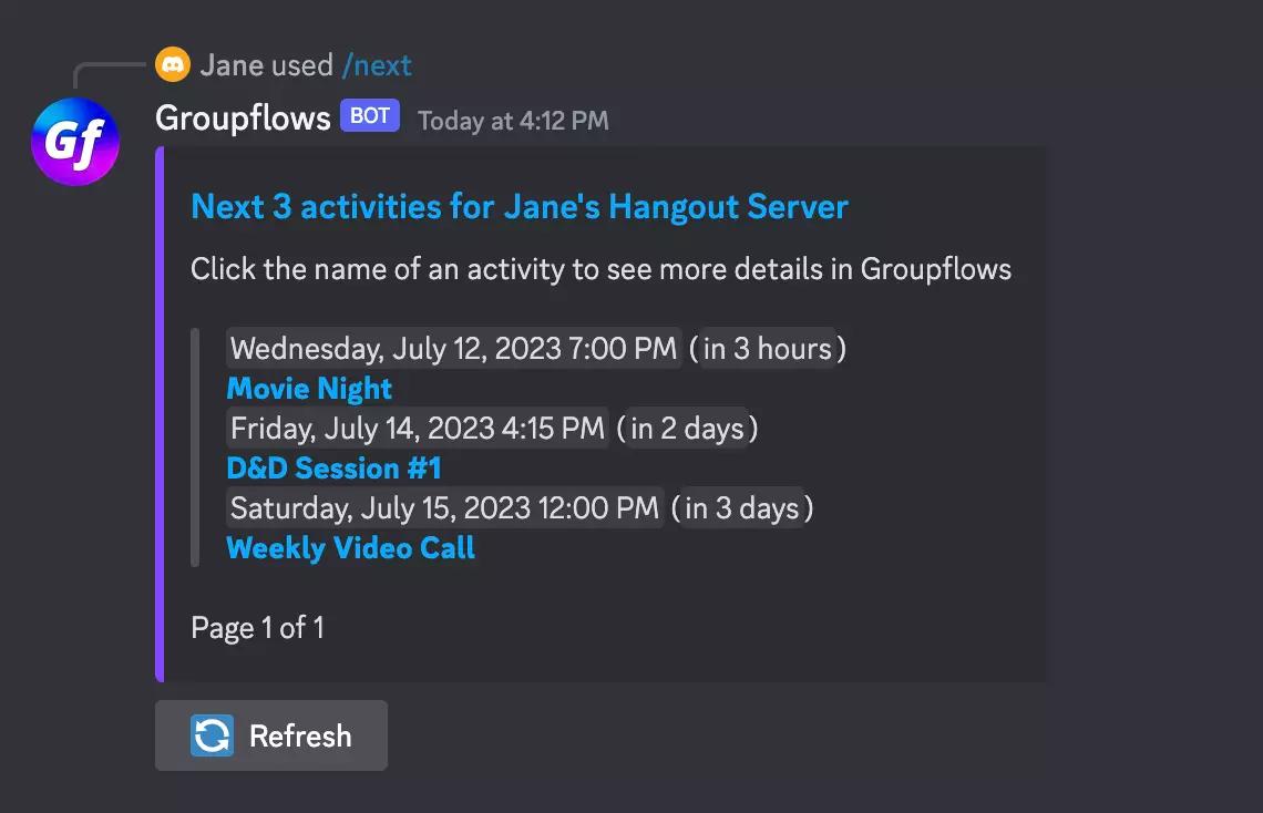 screenshot of the /next command