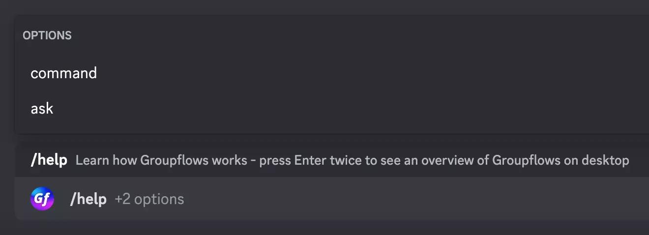 screenshot of the /help command