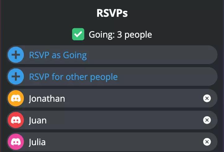 screenshot of the rsvp features