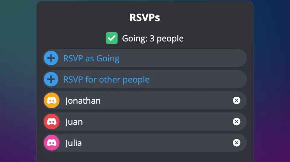 screenshot of rsvp panel