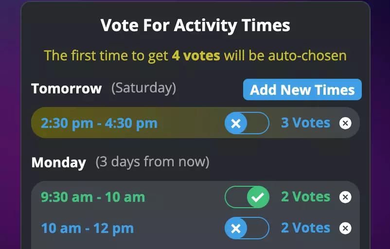 screenshot of times panel