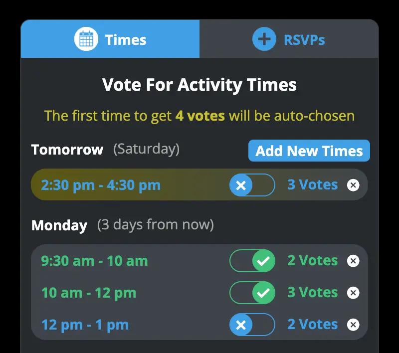 screenshot of the time coordination features